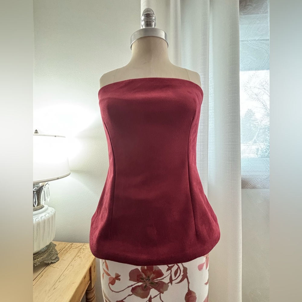 Emerson Lang Elegant Burgundy Suede-look Strapless Top, L, NWT